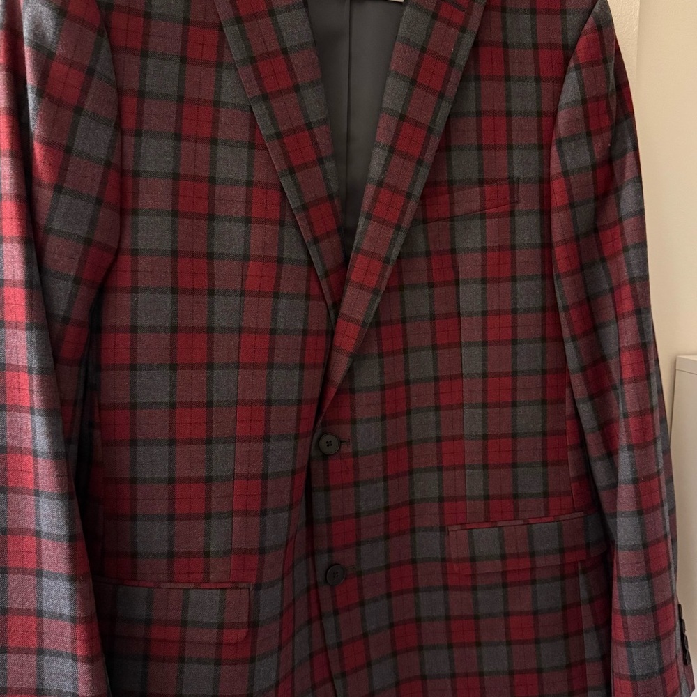 Men's Red and Gray Plaid Blazer